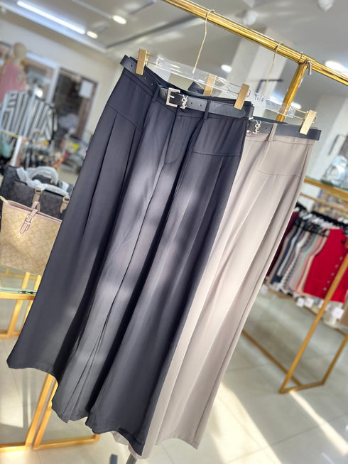 High Quality Wide Leg High Waist  Belted Trousers